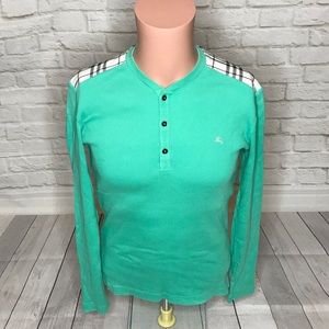 Burberry Turquoise /Plaid Long Sleeve Top